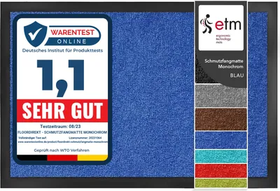 Produktbild von Fußmatte Monochrom rutschfeste waschbare Schmutzfangmatte Blau 60x90 cm