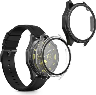Produktbild von kwmobile 2x Cover kompatibel mit Huawei Watch GT4 46mm Hülle - Fullbody Fitnesstracker Case Set aus Glas - Transparent Schwarz