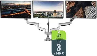 Immagine prodotto di Supporto per monitor Famanu per tre schermi - Adatto per schermi da 13 a 30 pollici, con funzione di rotazione e inclinazione