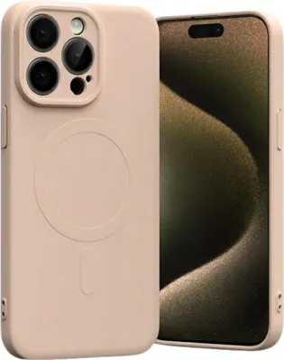 A pink iPhone case with a MagSafe ring is shown next to an iPhone.