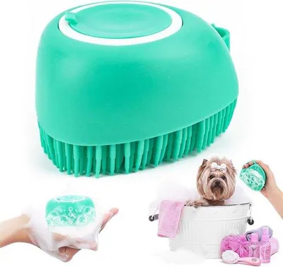 Image de Brosse en silicone pour chien - brosse douce pour chien - shampoing pour chien avec distributeur de savon - brosse de douche - brosse douce pour chiens et chats