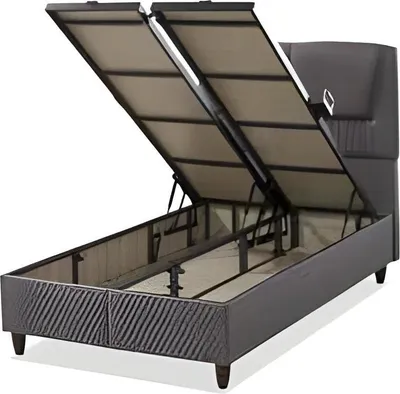 Image de Lit en bois textile gris au design moderne