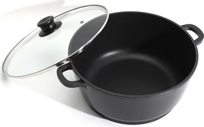 Produktbild von Aluminium-Kochtopf 24 cm mit Deckel aus Glas | Antihaft-Beschichteter Topf mit Induktion für fettarmes Kochen | Induktionstopf, Spülmaschinenfest | Brattopf Geschmiedet