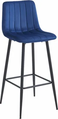 A single navy blue velvet bar stool with black legs is shown against a white background.