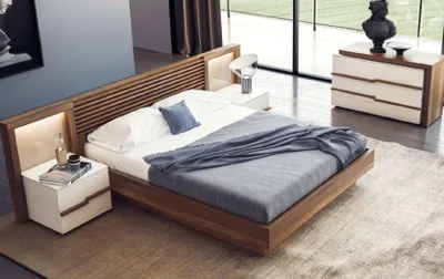 Immagine prodotto di Cameretta marrone letto cassettiera comodini noce naturale