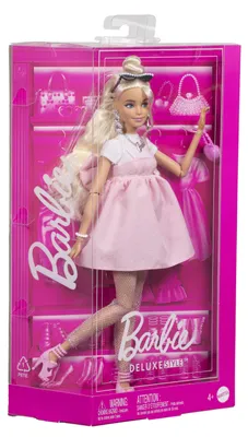 Produktbild von Barbie Fashionistas Deluxe Style-Puppe Nr. 3 mit pastellrosa Barbiecore-Kleid mit überdimensionaler Schleife und blonden Haaren, Modepuppe, Weiblich, 4 Jahr(e), Mädchen, 310 mm, 225 g