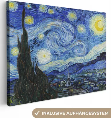 Produktbild von MuchoWow® - Leinwandbilder - Die sternenklare Nacht - Vincent van Gogh, Wandbild, Wanddeko Bilder Wohnzimmer, 120x90 cm