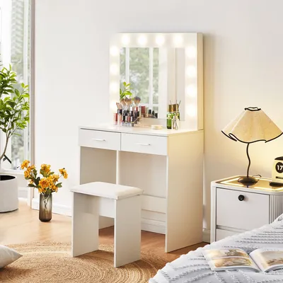 Imagen del producto de Mesa de maquillaje blanca - 2 cajones - 80x33x140 cm - MDF - Tocador