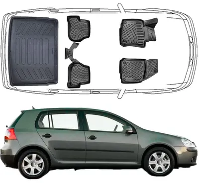 Produktbild von Set Autofußmatten und Kofferraummattem kompatibel mit VW Golf 5 (V) 2003-2008