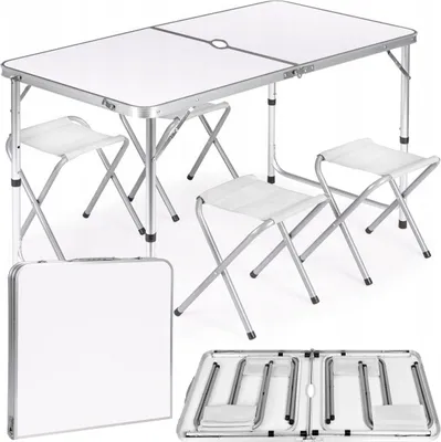 Zdjęcie produktu dla Stół składany z otworem 120x60cm Heckermann Biały + 4x Taboret
