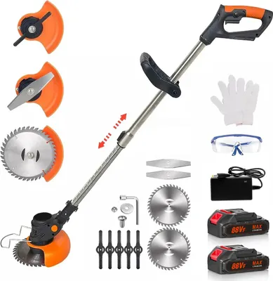 Produktbild von Akku-Rasentrimmer, mit 2 Li-Akku, 2,0 Ah Akku und Ladegerät, Rasenkantenschneider, 90° Trimmwinkel, Teleskop-Stiel & Zusatzhandgriff