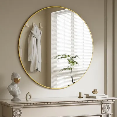 Image de Miroir mural rond 90 cm - Incassable - Cadre en aluminium - Salle de bain et chambre