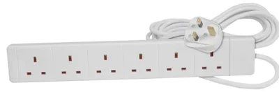 Productafbeelding van PRO ELEC PELB1526, verlengsnoer met 6 stopcontacten, wit, 2 meter