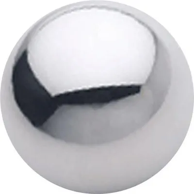 A close-up studio shot of a single, highly reflective metal ball bearing.