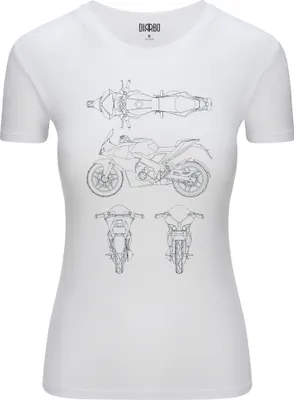 Produktbild von Diarbo Damen T-Shirt mit Blaupausen Druck Sportmotorrad Weiß Gr.M