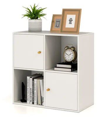 Produktbild von Bücherregal mit 4 Fächern, Würfelregal zur Aufbewahrung mit Kippschutz und 2 Türen, Raumteiler aus Holz, Bücherschrank für Wohnzimmer, Schlafzimmer und Büro 60 x 29 x 60 cm