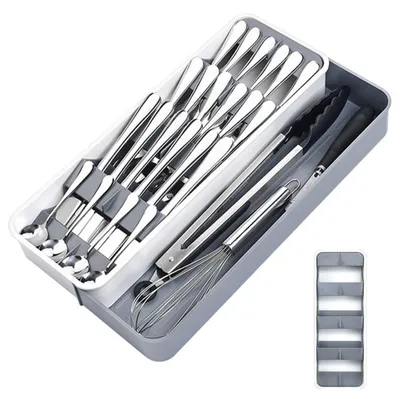 Productafbeelding van Besteeklade-organizer, uitbreidbaar van 14 tot 22,5 cm, met 9 compartimenten, voor keukentrays, gemaakt van FIPS-materiaal