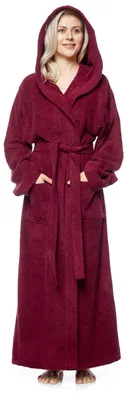 Imagen del producto de Bata Pandora para mujer, con capucha, extra larga, 100% algodón, color: burdeos, talla: XL