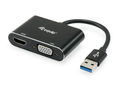Produktbild von Equip USB 3.0 auf HDMI/VGA Adapter, 3.2 Gen 1 (3.1 Gen 1), USB Typ-A, HDMI-Ausgang, 1920 x 1080 Pixel