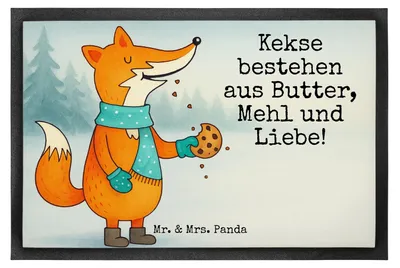 Produktbild von Mr. & Mrs. Panda Eingangsmatte Fuchs Keks Design 50 x 75 cm - Weiß - Geschenk, fußmatte, Schmutzmatte, Winter, Weihnachtlich, Plätzchen, Weihnachten, Schuhabstreifer