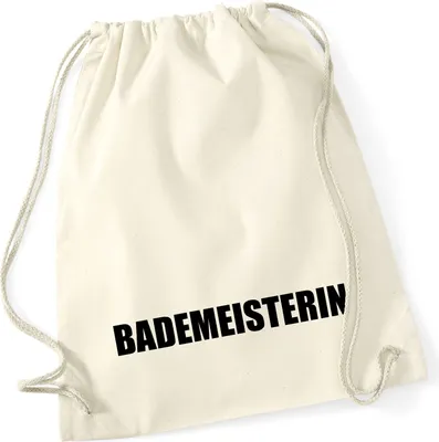 Produktbild von Huuraa Turnbeutel Bademeisterin Schriftzug 12 Liter Natural Baumwolle Rucksack Geschenkidee