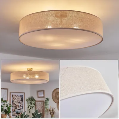 Produktbild von Mels Deckenlampe aus Metall/Papiergeflecht/Kunststoff in Nickel/Natur/Weiß