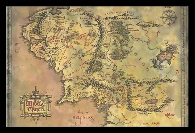 Immagine prodotto di Il Signore degli Anelli - Poster - Mappa della Terra di Mezzo + cornice rimovibile, Shinsuke® Maxi MDF nero, disco acrilico