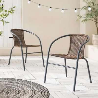 Produktbild von home24 Gartenstuhl - 2er-Set - Eisen/ Polyrattan - Grau / Braun