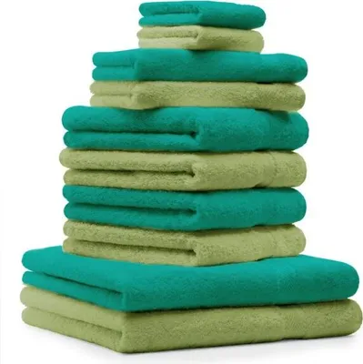 Produktbild von Betz 10-tlg. Handtuch-Set PREMIUM 2 Duschtücher 4 Handtücher 2 Gästetücher 2 Waschhandschuhe  Farbe:  smaragd grün & apfel grün