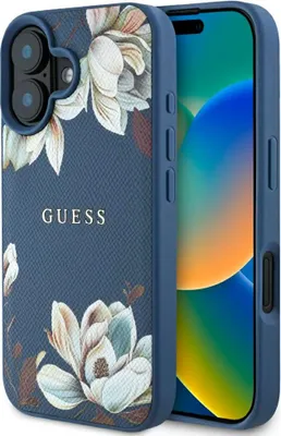 Obrázok produktu pre Guess Grained Flowers MagSafe Kryt pre iPhone 16 – modrý
