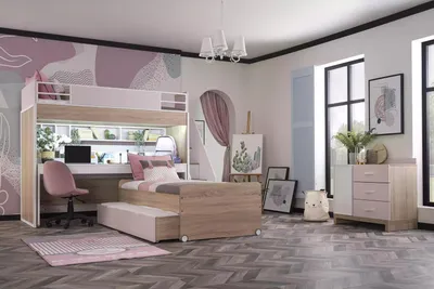 Immagine prodotto di Letto a castello Letto con 3 posti letto Letto multifunzionale in legno rosa Letto a soppalco
