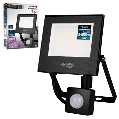 Obrázok produktu pre MasterLED LED vonkajší reflektor 30 W, 2400 lm, 4500 K, IP65, reflektor s PIR senzorom, nástenný reflektor so senzorom, osvetlenie dvora, čierny