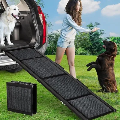 Imagen del producto de Rampa plegable para perros, escalera para perros y gatos, rampa de acceso, ayuda para entrar en el maletero, escalera para mascotas, ideal para animales grandes y pequeños