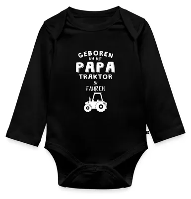 Produktbild von Spreadshirt Geboren Um Mit Papa Traktor Zu Fahren Tages Baby Body Langarm, 80 (9-12 M.), Schwarz