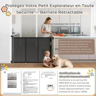 Image de Barrière de sécurité pour bébé, extensible, 200 cm, 86 cm de hauteur, avec une grille renforcée, idéale pour les escaliers et les portes