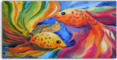 Produktbild von Coloray Acrylbild 140x70  Wandbild Acrylbilder buntes Tier Goldfisch Aquarellfarbe