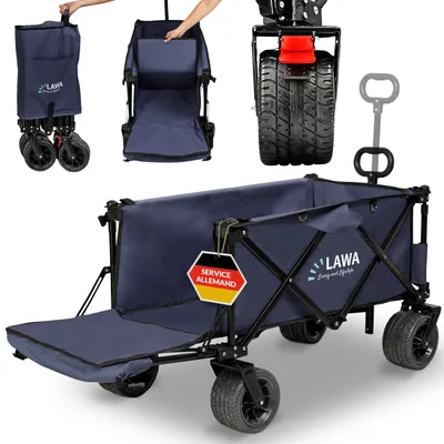 Image de Chariot à bras pliant sans toit 100 kg chargeable avec freins roues larges chariot à bras pliant extérieur transport de chien chariot
