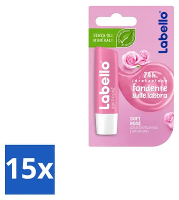 Image de 15 baumes à lèvres Labello Soft Rosé - 4,8 g - Pack économique - 15 pièces