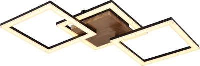 A modern ceiling light with three interconnected square frames.