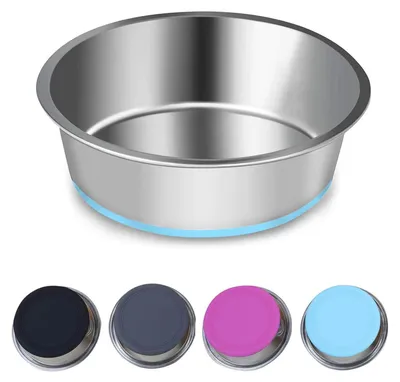 Immagine prodotto di Omgoods - Ciotola per cani in acciaio inossidabile con base in silicone antiscivolo, 17 cm