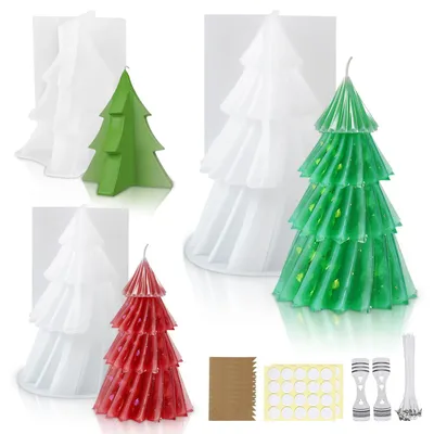 Productafbeelding van Set van 3 siliconen mallen voor kerstbomen, 3D siliconen vorm voor een kerstboom met een kaarslus, voor het maken van zelfgemaakte zeep en kaarsen.