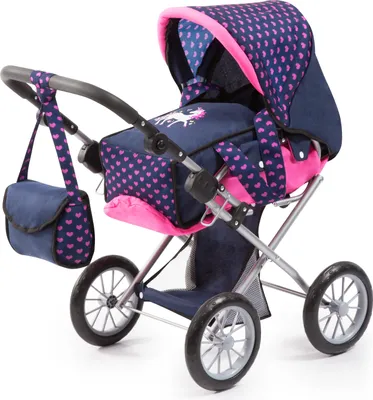 Obrázok produktu pre Bayer Design 13654AA City Star v modernom dizajne jednorožca, kombinovaný kočík pre bábiky, s odnímateľnou prenosnou taškou a taškou na rameno, nastaviteľná výška, pre bábiky do 46 cm, modro-ružový