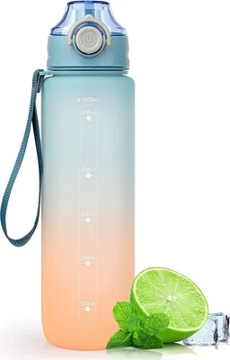 Produktbild von Trinkflasche, Sport Trinkflasche Auslaufsicher,1L, Sportflasche für Fahrrad, Camping, Yoga, Gym, Outdoor, Sport, Blau