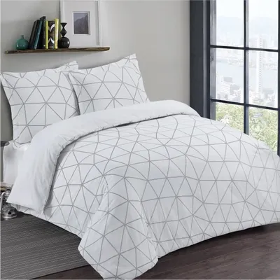 Produktbild von VISION Hugo Bettwäscheset - 100% Baumwolle - 1 Bettbezug 240 x 260 cm + 2 Kissenbezüge 65 x 65 cm - Weiß und Schwarz