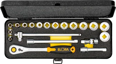Produktbild von Elora Steckschlüssel-Satz 3/8", Zwölfkant, 20-teilig 6-22 mm, ELORA-870-JSU