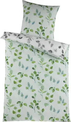 Produktbild von Seersucker-Bettwäsche - 135 x 200 cm - Grün - Grau - Polyester - mit Reißverschluss