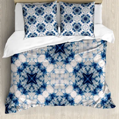 Produktbild von ABAKUHAUS Ethnisch Bettbezug, Tie Dye Effect Bohemian, Milbensicher Allergiker geeignet mit Kissenbezügen, 200 cm x 200 cm - 80 x 80 cm, Blau grau