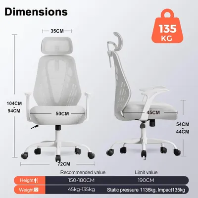 Zdjęcie produktu dla Ergonomiczne krzesło biurowe - Krzesło do biura - Krzesło gamingowe - Krzesło biurowe z podparciem dla głowy - Krzesło do pracy - Oddychająca siatka