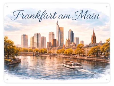 Produktbild von Frankfurt am Main Skyline Wolkenkratzern und historische Altstadt Metallschild