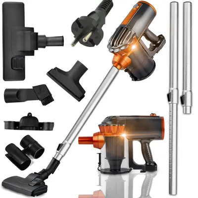 A collection of vacuum cleaner parts and accessories arranged on a white background.